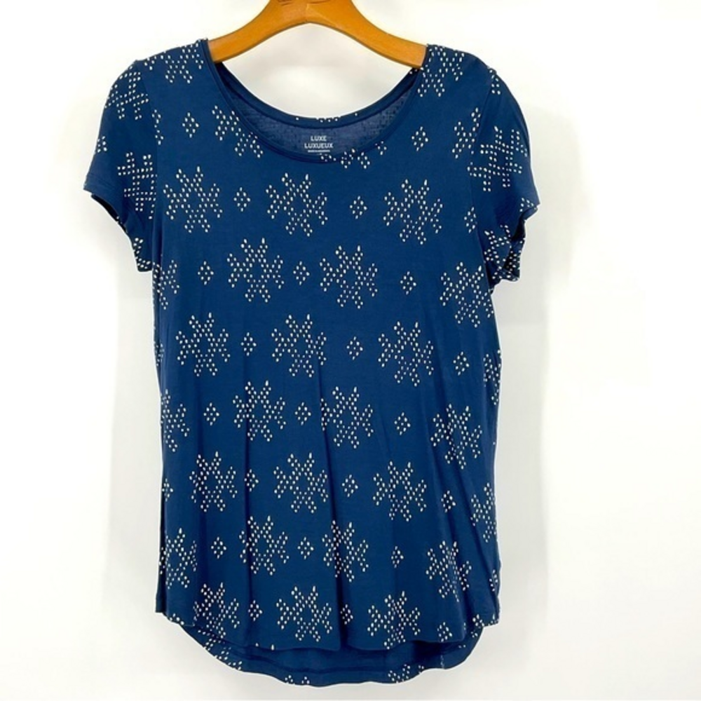 Luxe Womens T-Shirt Size‎ Small Blue Scoop Neck B25